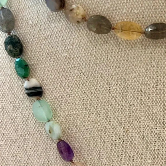 Multi-Colored Gemstone Necklace with Rose Quartz Pendant - Picture 3 of 3